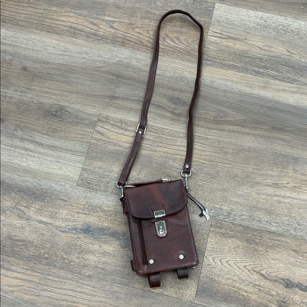 Men's Brown Leather Messenger Pouch with Front Lock